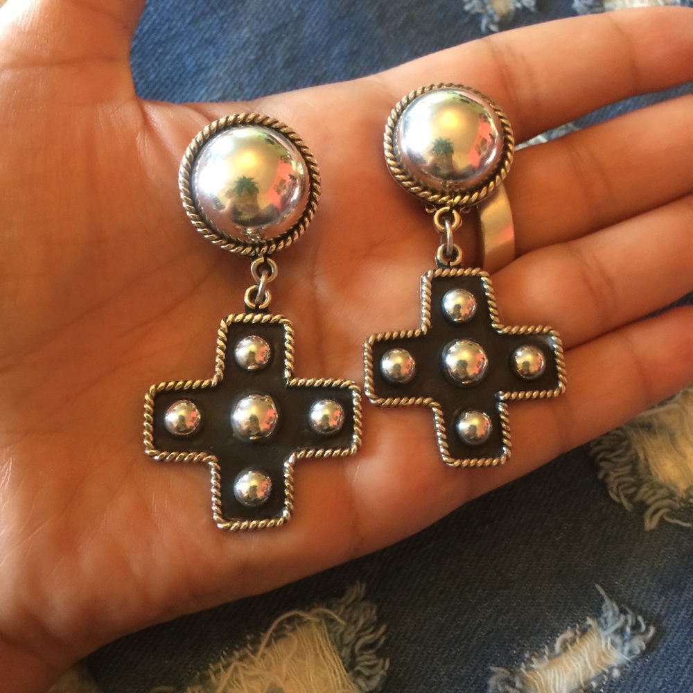 925 MEXICO Concho western style Cross earrings